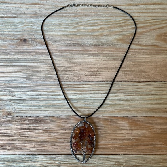 Red Carnelian Crystal Tree of Life Wire Wrapped Pendant Necklace Adjustable Cord - Picture 3 of 8